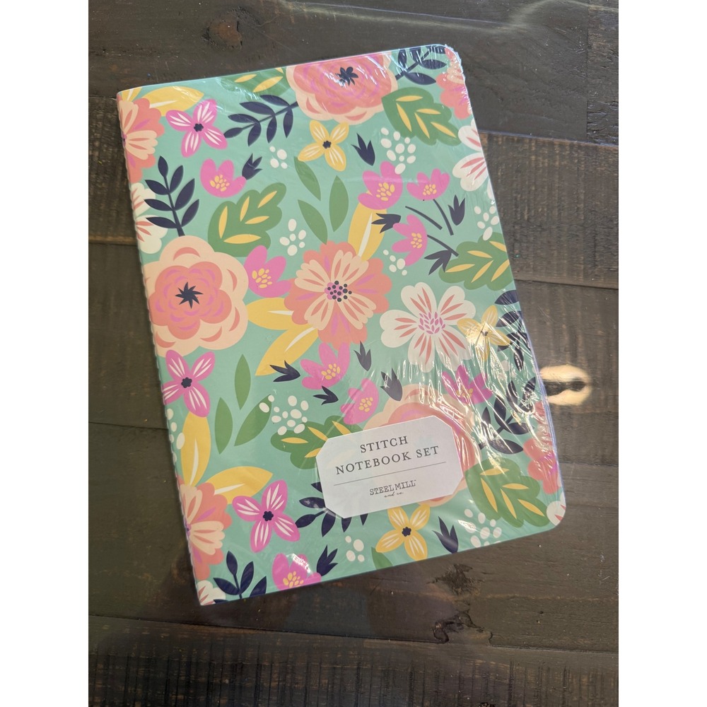 Steel Mill & Co Mint Floral Stitch Notebook Set of 3 Lined Journals 64 Pages Ech